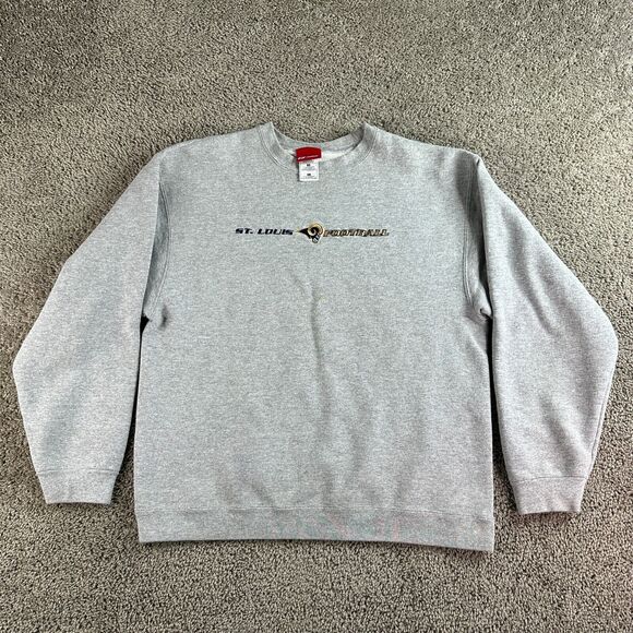 VINTAGE St Louis Rams Reebok Sweatshirt Mens Extra Large Gray Embroidered NFL - Picture 1 of 10